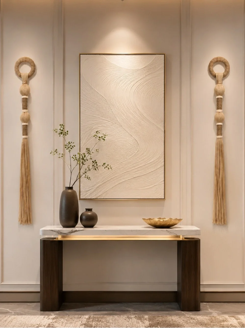 Handmade Boho Wall 50” Long Tapestry Pair in Natural Beige - Timeless Elegance